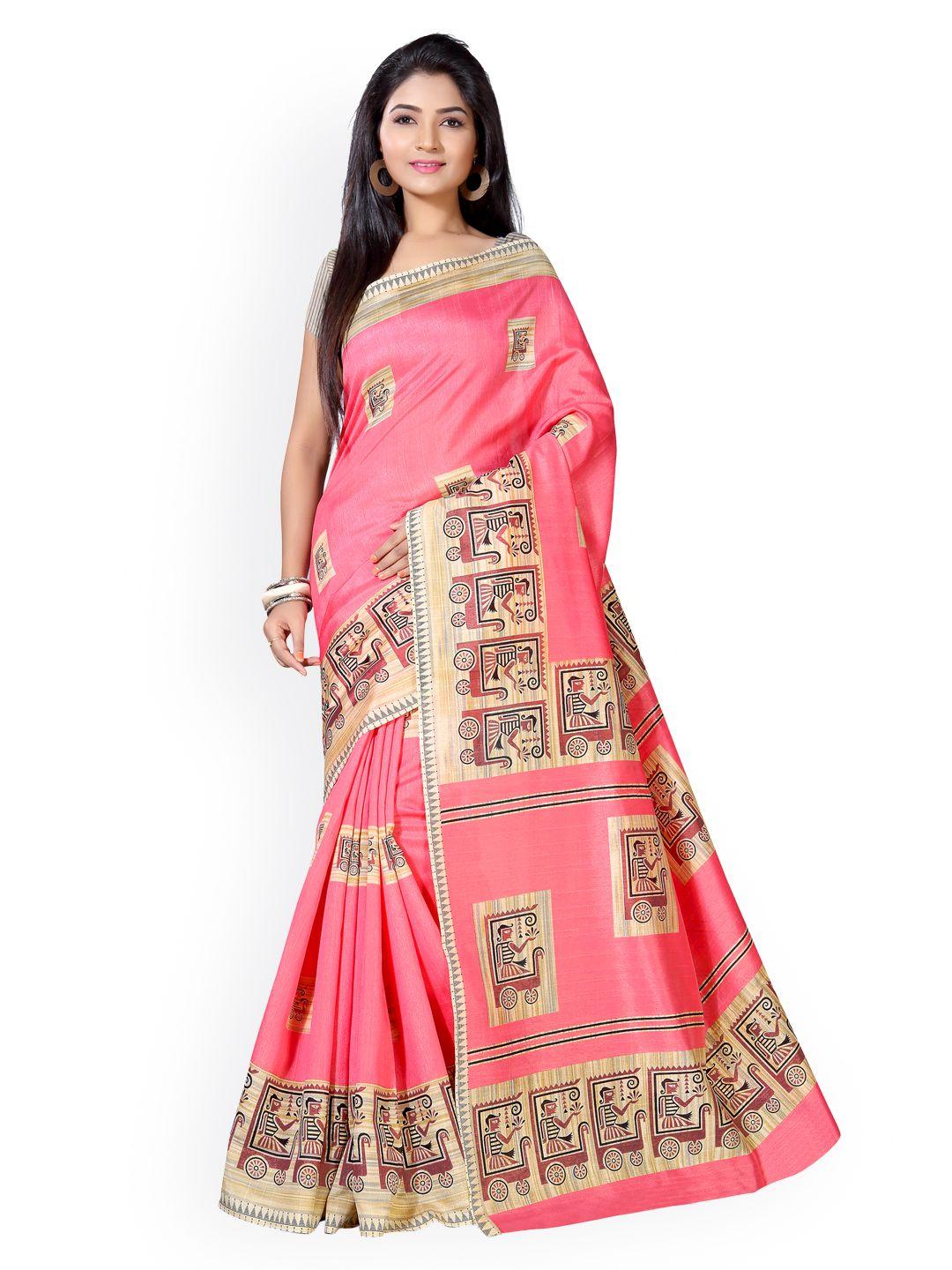 saree mall pink bhagalpuri art silk printed saree