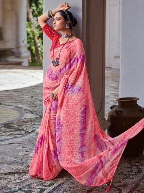 saree mall pink embellished saree with unstitched blouse