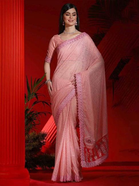 saree mall pink embellished saree with unstitched blouse