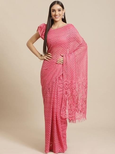 saree mall pink embellished saree with unstitched blouse