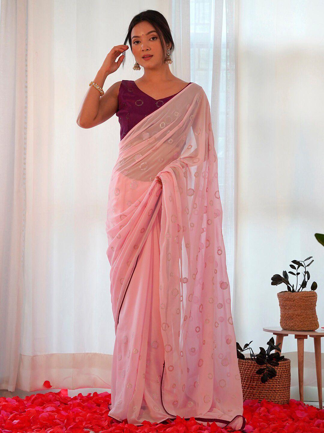 saree mall pink embellished sequinned pure georgette designer sarees