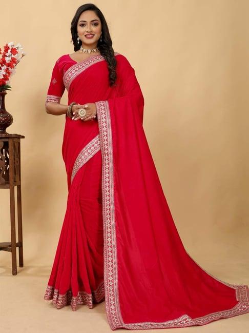 saree mall pink embroidered saree with unstitched blouse