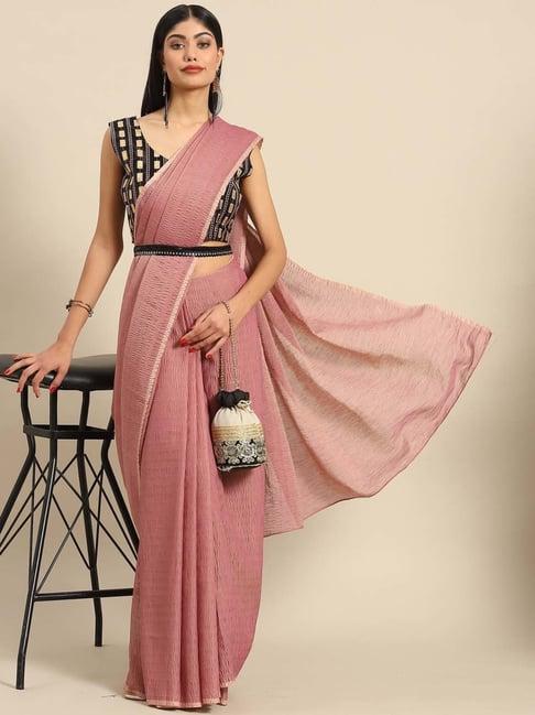 saree mall pink plain saree with unstitched blouse