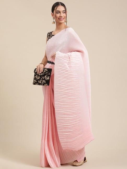 saree mall pink plain saree with unstitched blouse