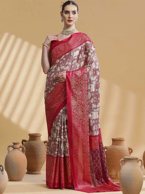 saree mall pink silk printed saree with unstitched blouse