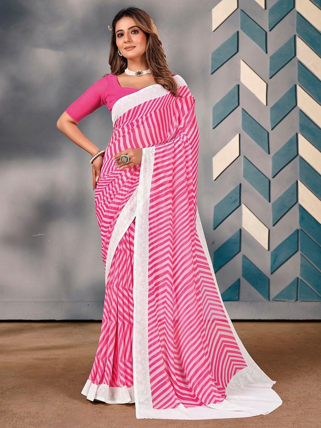 saree mall pink striped schiffli pure georgette sarees