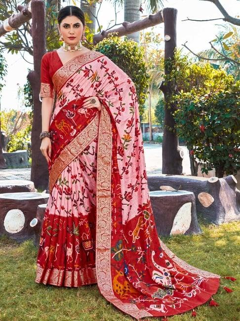 saree mall pink woven saree with unstitched blouse