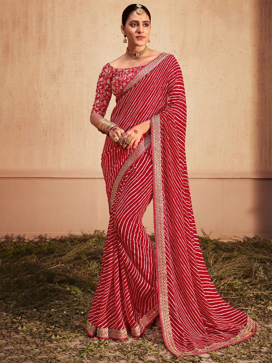 saree mall printed sequinned pure georgette leheriya sarees