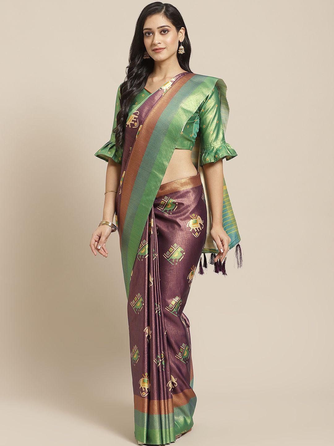 saree mall purple & green printed saree