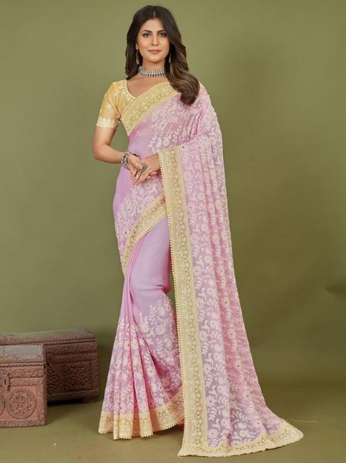 saree mall purple embroidered saree with unstitched blouse