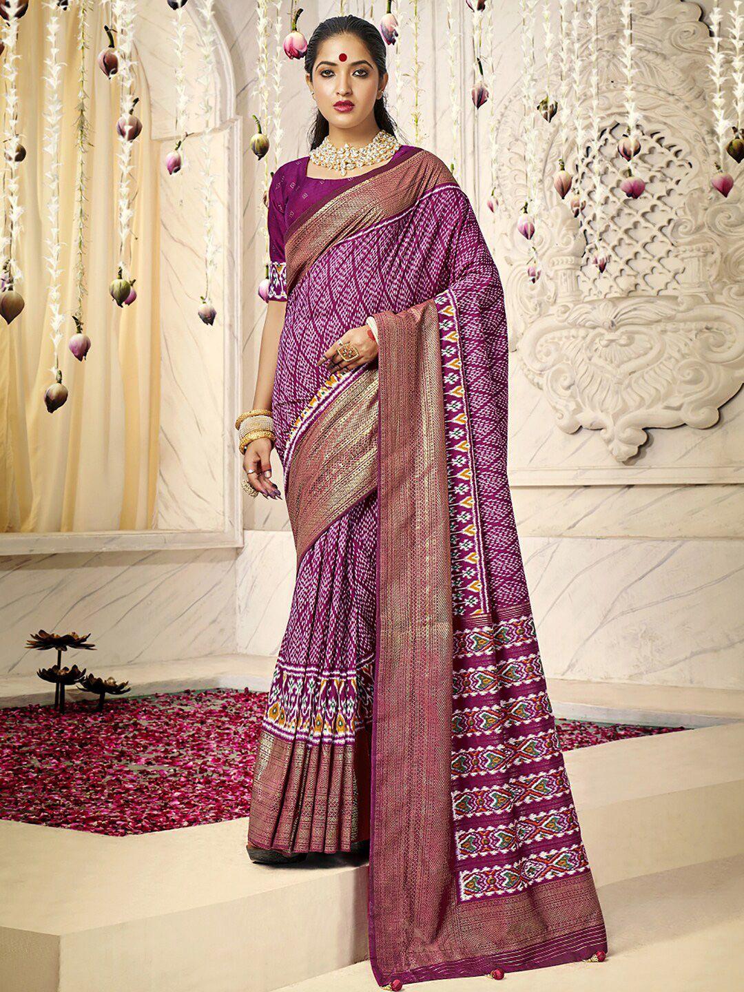 saree mall purple ethnic motifs printed zari detailed saree