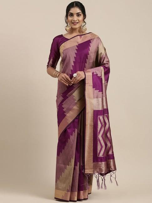 saree mall purple printed saree with unstitched blouse