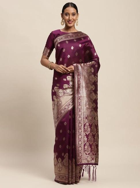 saree mall purple woven saree with unstitched blouse