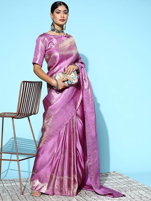 saree mall purple woven saree with unstitched blouse