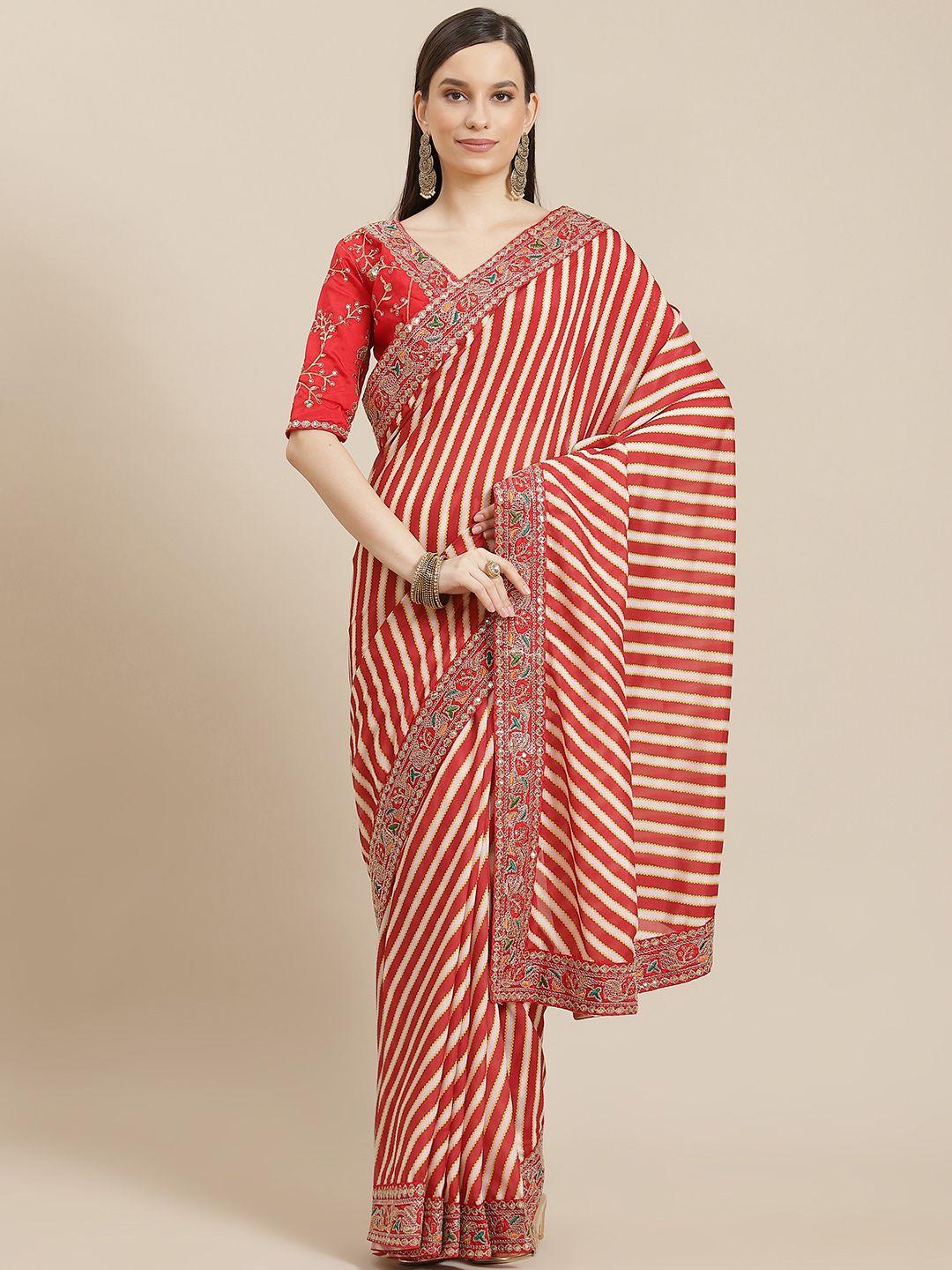 saree mall red & beige leheriya embroidered leheriya sarees