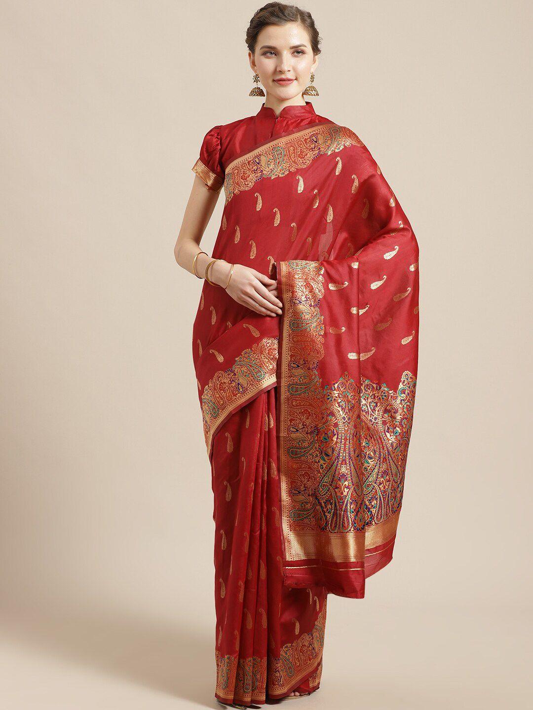 saree mall red & golden woven design banarasi saree