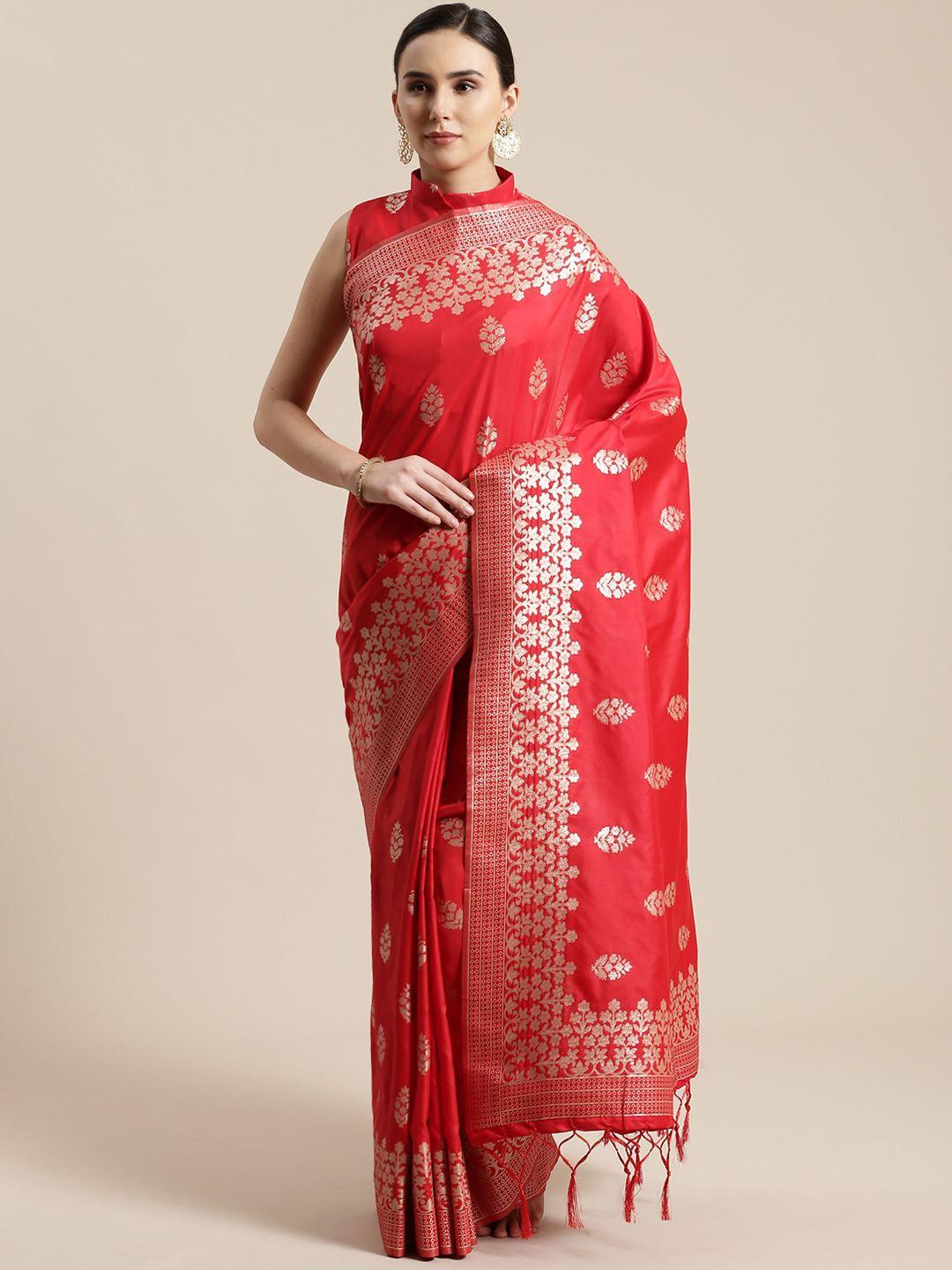 saree mall red & golden woven design banarasi saree