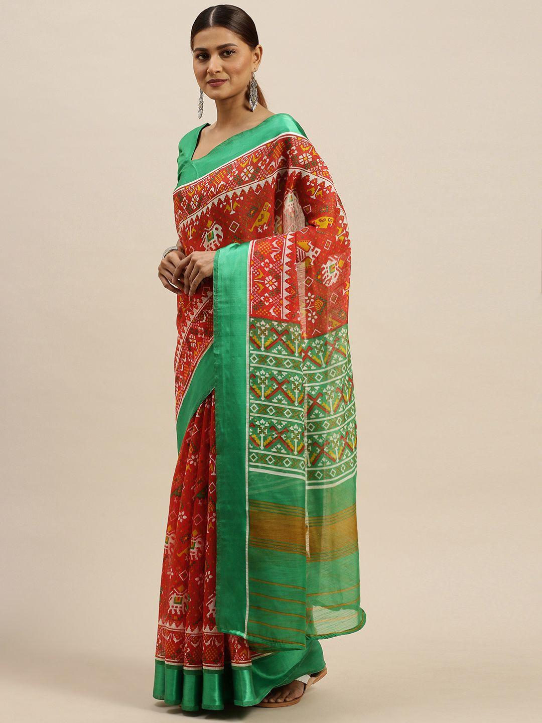 saree mall red & green printed saree