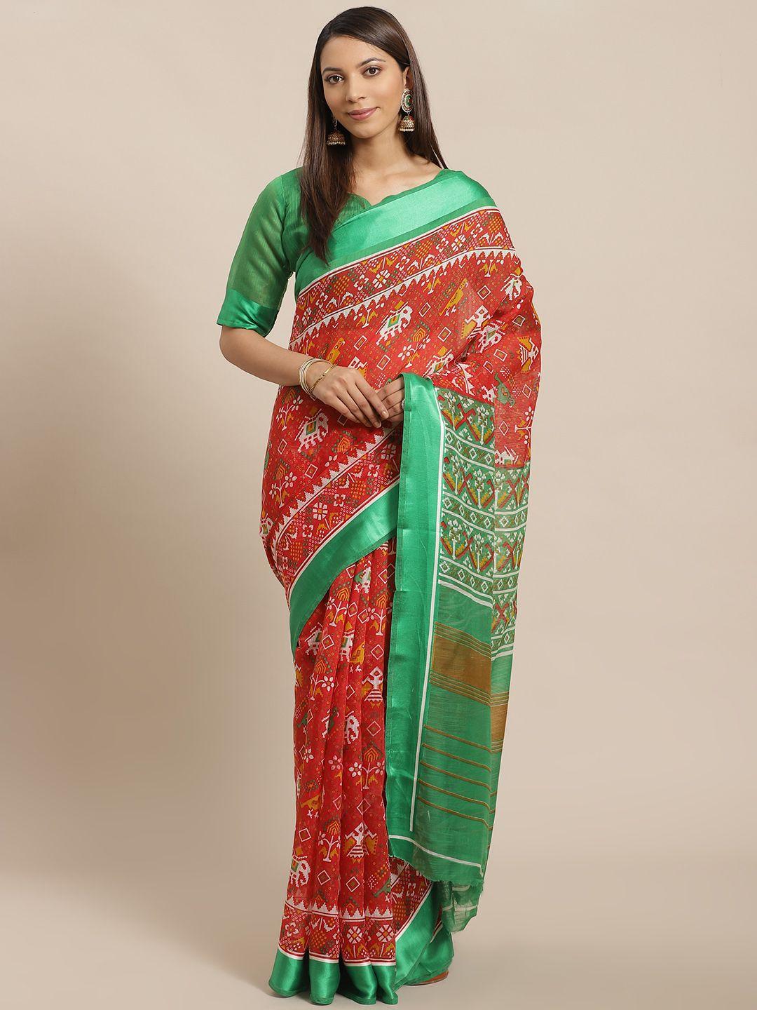 saree mall red & white bandhani printed saree