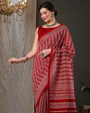 saree mall red bhagalpuri silk ethnic printed festive saree with matching blouse saree