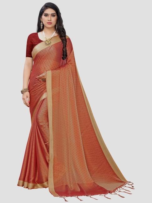 saree mall red embroidered saree with unstitched blouse