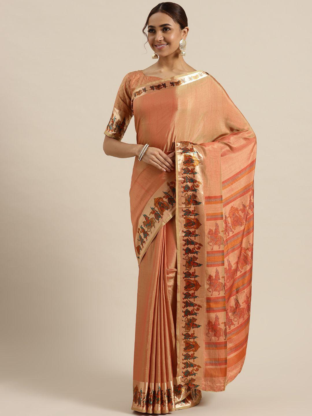 saree mall rust orange printed saree