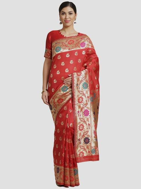 saree mall rust zari work saree with unstitched blouse