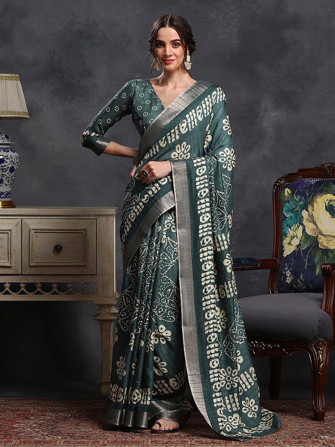 saree mall sea green ethnic motifs zari silk blend designer sungudi sarees