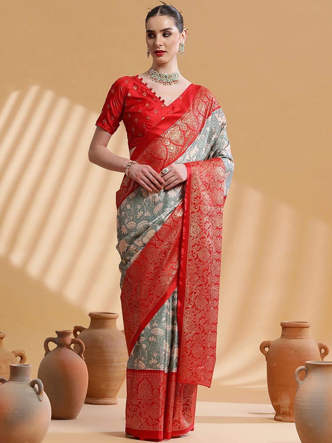 saree mall sea green kalamkari silk blend designer bagh sarees