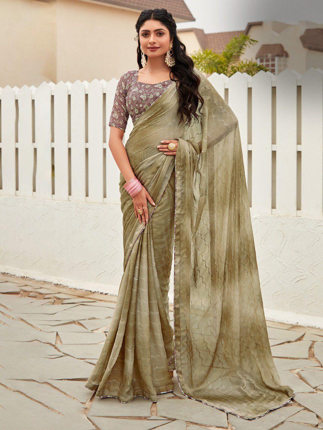 saree mall striped sequinned pure chiffon sarees