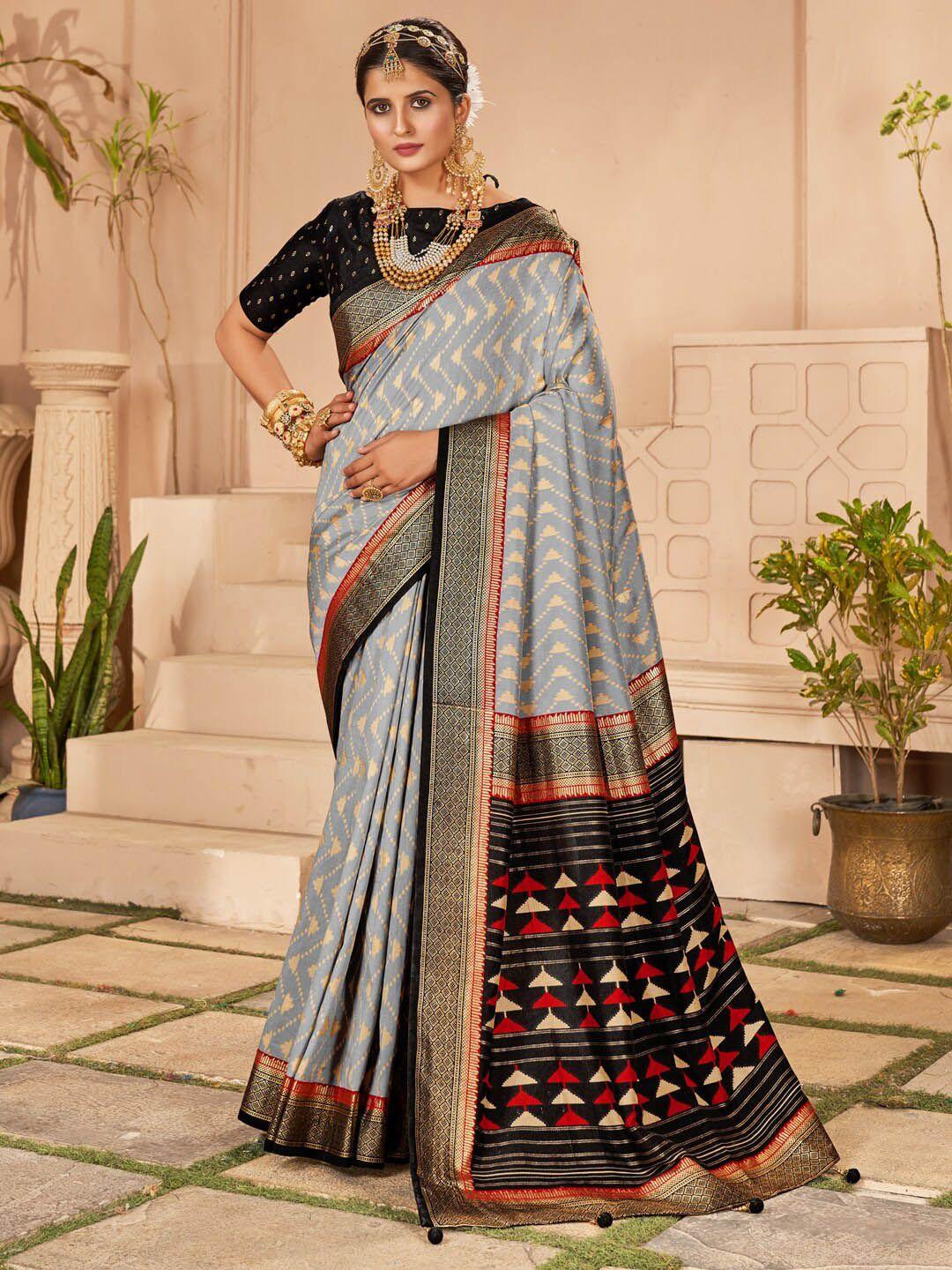 saree mall striped zari silk blend banarasi saree