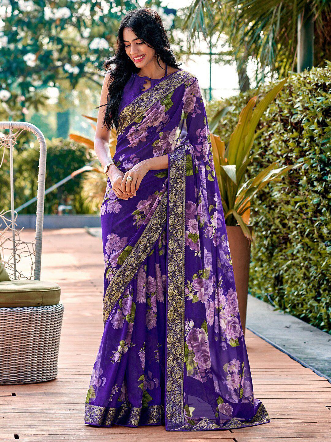saree mall violet floral printed pure georgette saree