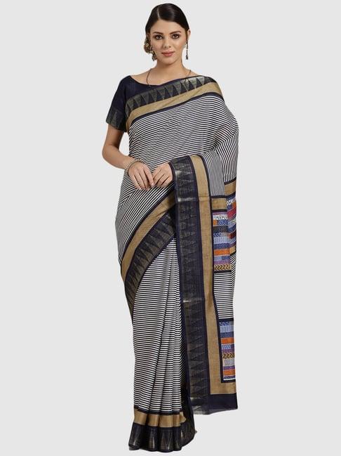 saree mall white & black striped saree with unstitched blouse