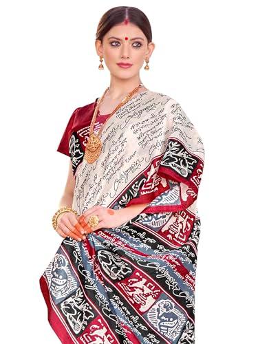 saree mall women's bhagalpuri silk ethnic motif printed saree with unstitched blouse piece(off white_30wom30905_hs)