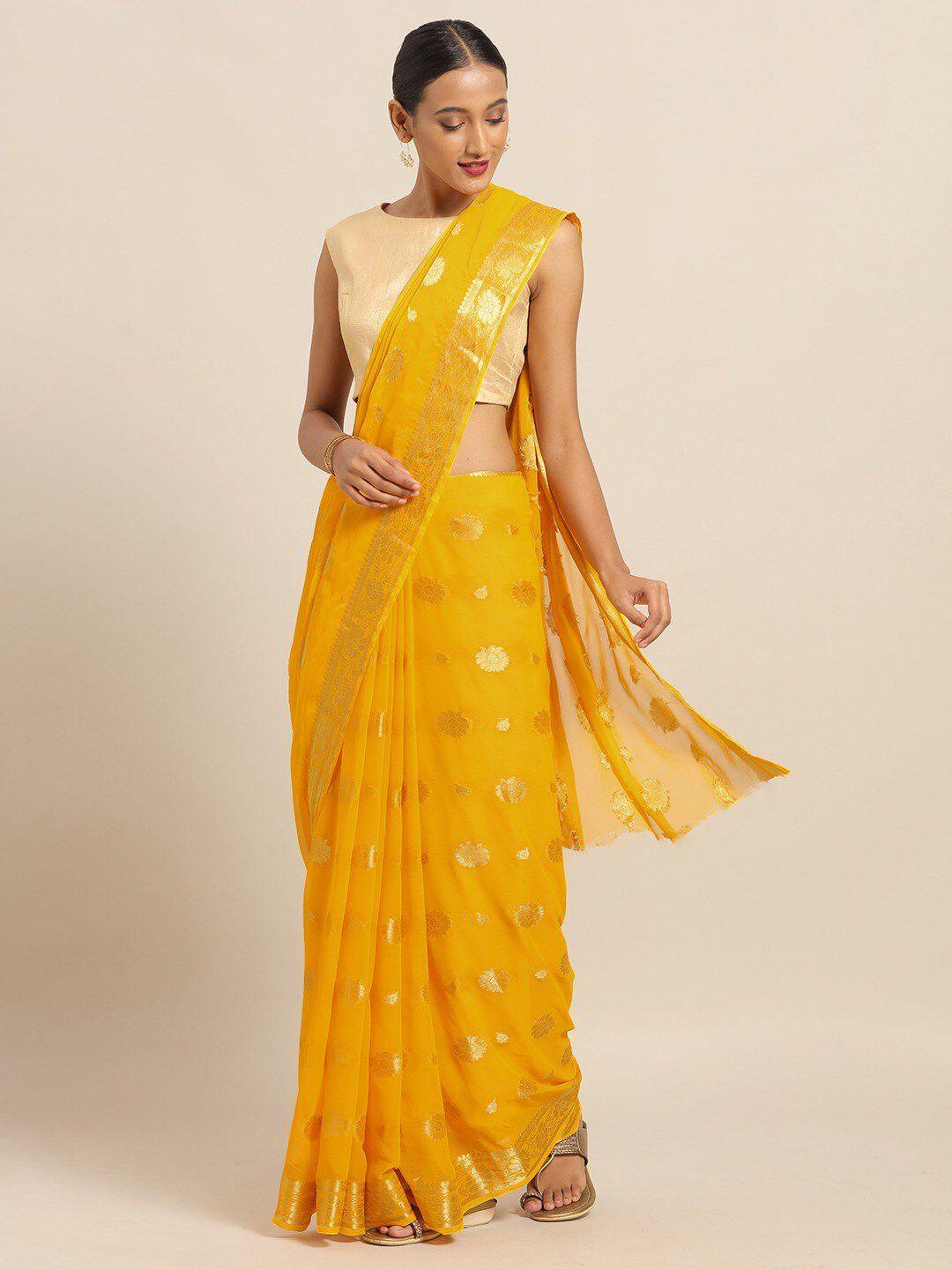 saree mall yellow & gold-toned floral sarees