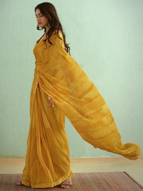 saree mall yellow embellished saree with unstitched blouse