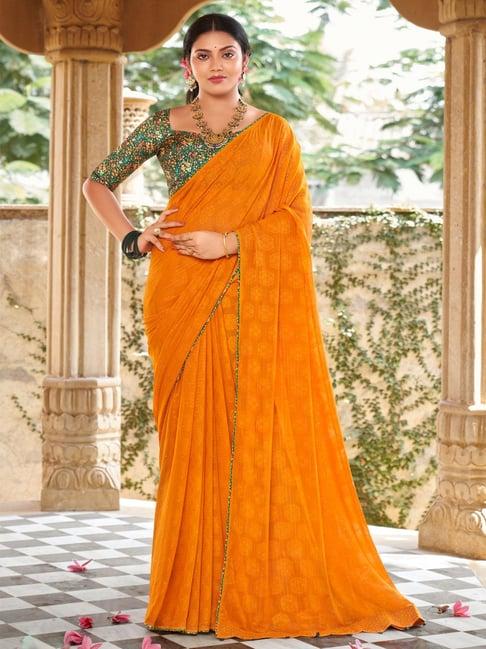 saree mall yellow embellished saree with unstitched blouse