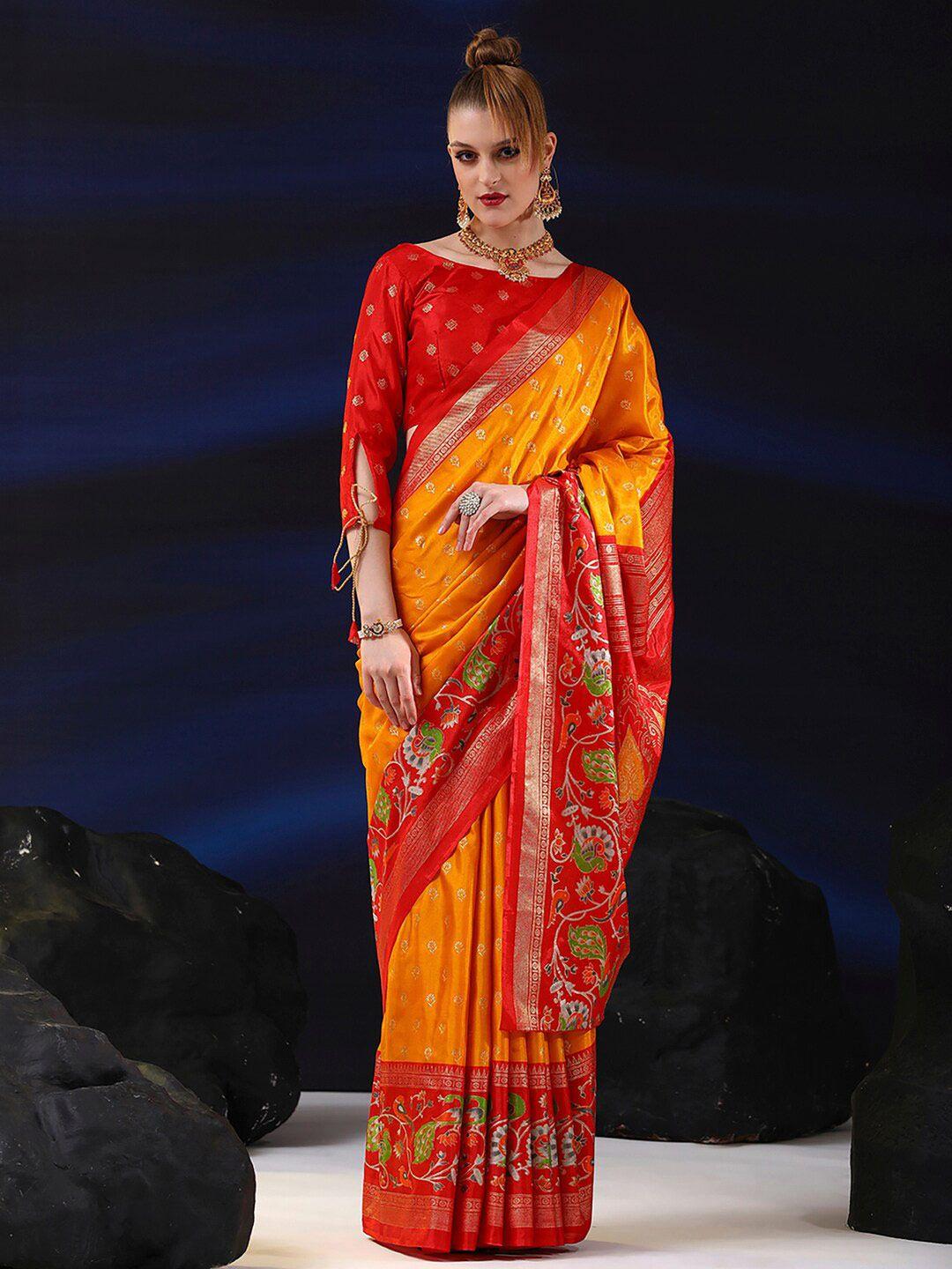 saree mall yellow ethnic motifs silk blend designer bagh sarees