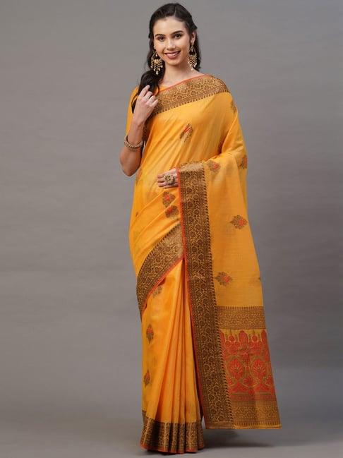 saree mall yellow woven saree with unstitched blouse