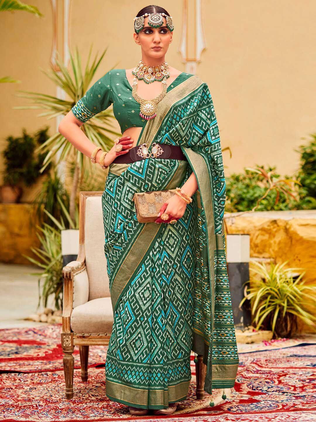 saree mall zari silk blend ikat sarees