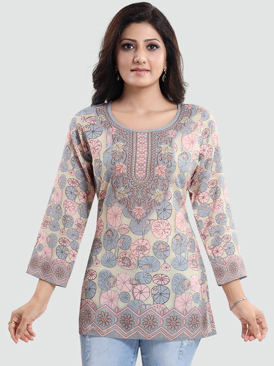 saree swarg beige & pink printed tunic