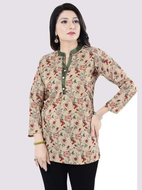 saree swarg beige printed a line short kurti