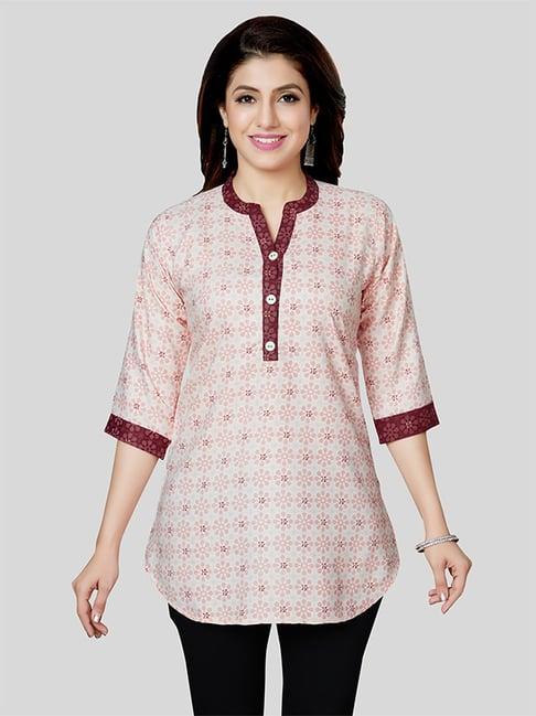 saree swarg beige printed straight short kurti