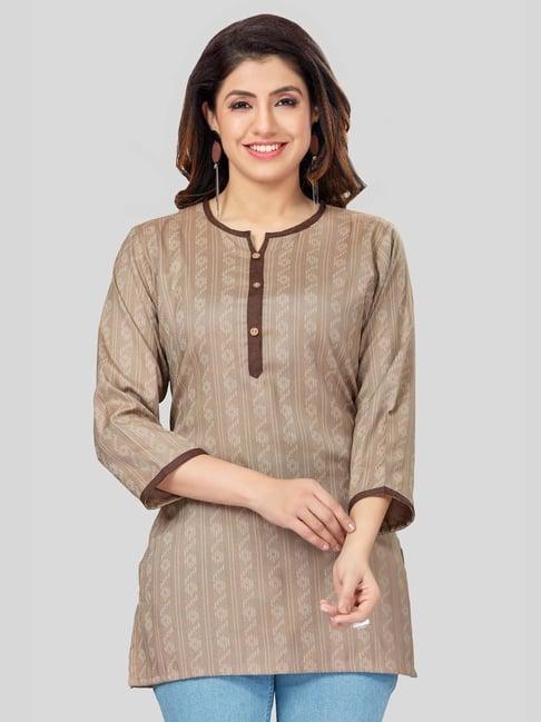 saree swarg beige woven pattern straight short kurti