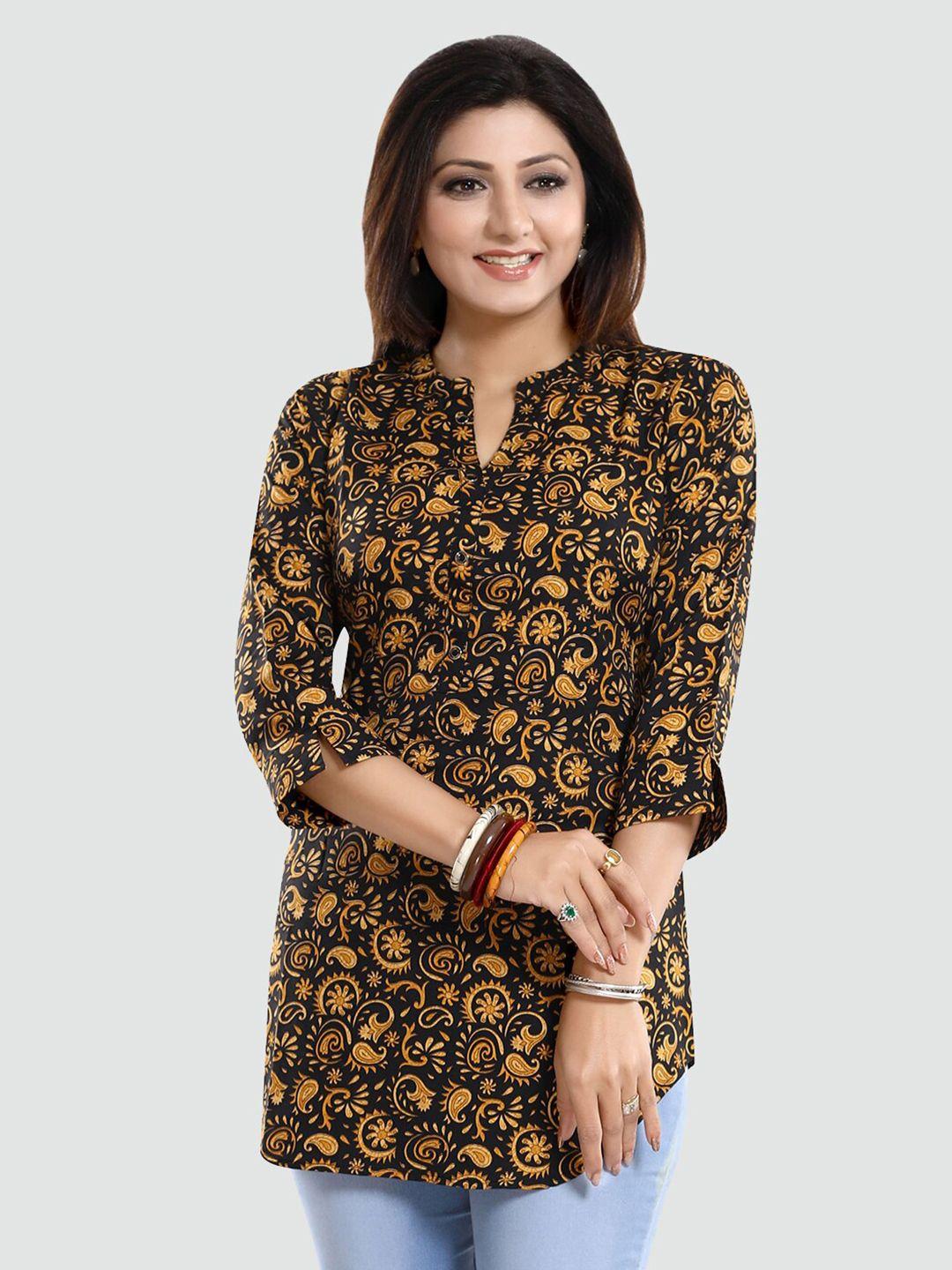 saree swarg black & yellow paisley printed kurti