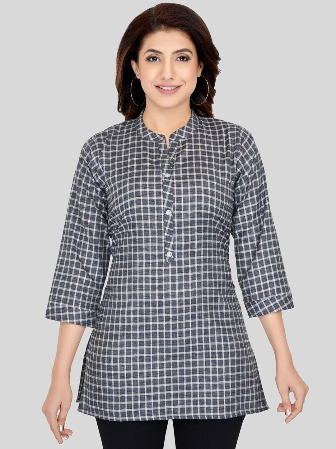 saree swarg black checked mandarin collar kurti