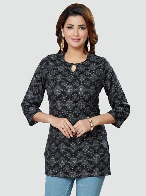 saree swarg black printed straight kurti