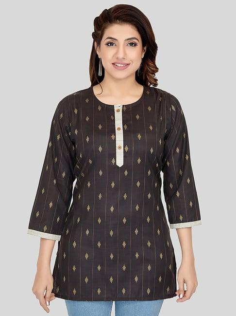 saree swarg black woven pattern straight short kurti