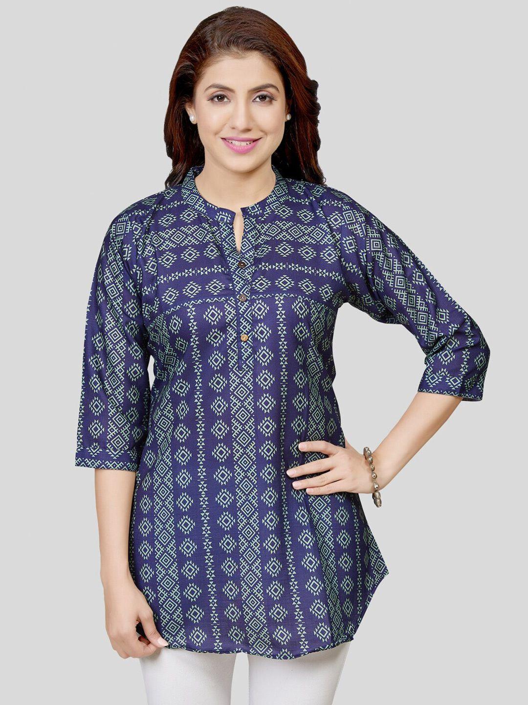 saree swarg blue & green geometric printed kurti