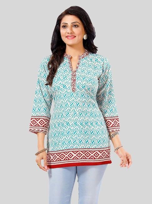 saree swarg blue printed a line short kurti